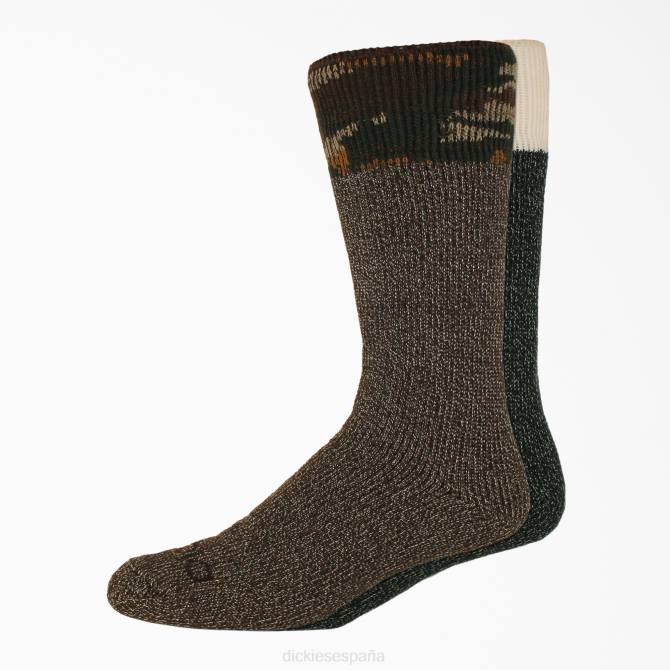 paquete de 2 pares de calcetines gruesos de fibra de carbón unisexo Dickies camuflaje verde oliva negro guijarro (boc) N8N03017 accesorios