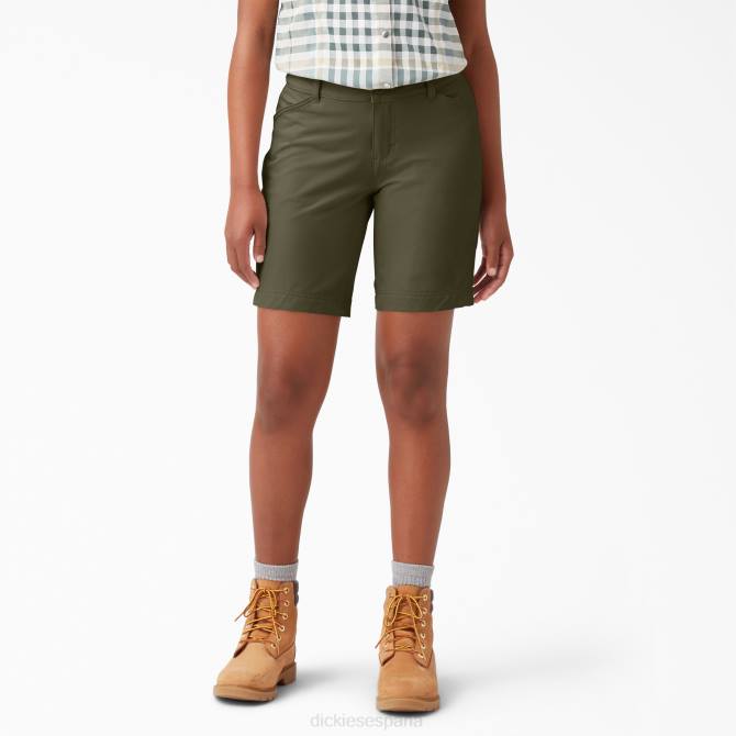 pantalones cortos de refrigeración 9" mujer Dickies verde militar (ml) N8N01601 ropa de trabajo