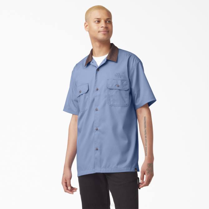 camisa de trabajo con cuello cuadrado de vincent alvarez hombres Dickies azul golfo (gb) N8N0757 ropa de trabajo