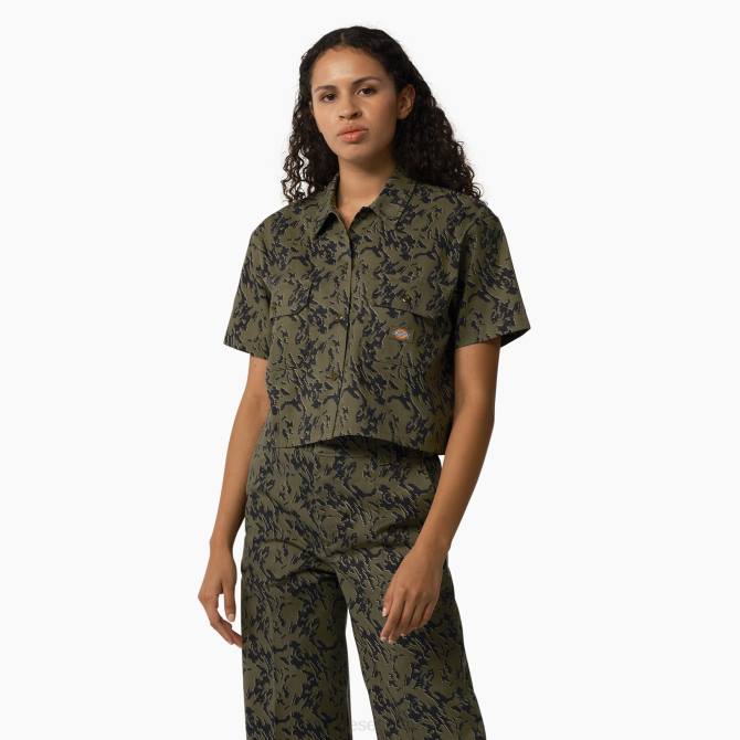 camisa de trabajo corta de camuflaje de Drawsey mujer Dickies camuflaje verde militar glitch (mpe) N8N02106 ropa de trabajo