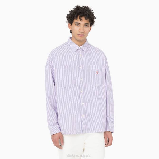 camisa de trabajo de manga larga con rayas de nogal hombres Dickies crudo/lila (eug) N8N0778 ropa de trabajo