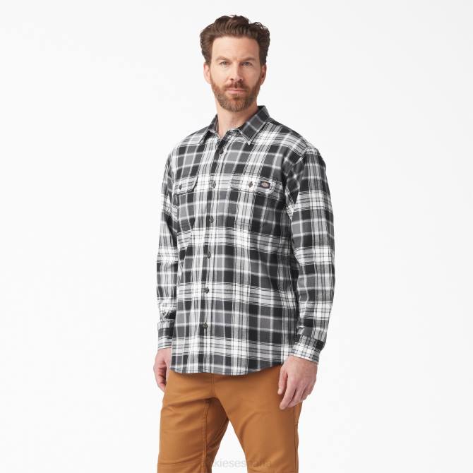 camisa de franela de manga larga flexible hombres Dickies carbón/cuadros negros (a2f) N8N0721 ropa de trabajo