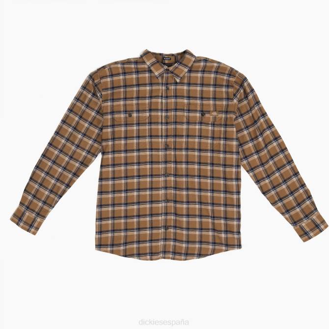 camisa de franela de manga larga flexible hombres Dickies pato marrón/cuadros azul marino tinta (a1v) N8N0720 ropa de trabajo