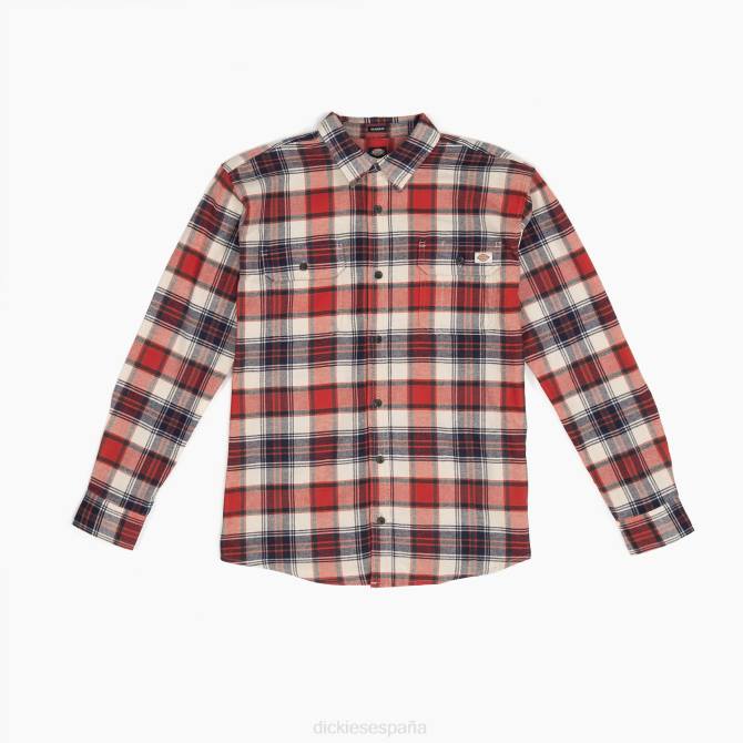 camisa de franela de manga larga flexible hombres Dickies tela escocesa de avena/lava fundida (b2g) N8N0724 ropa de trabajo