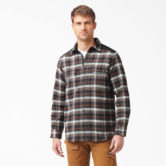 camisa de franela musculosa de peso pesado hombres Dickies cuadros marrón chocolate (a1h) N8N0949 ropa de trabajo