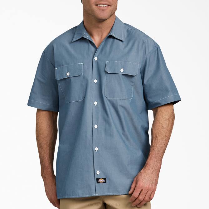camisa de cambray de manga corta de ajuste relajado hombres Dickies cambray azul (bu) N8N0725 ropa de trabajo