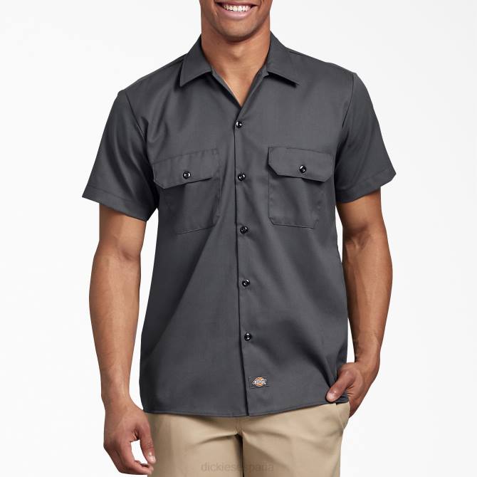 camisa de trabajo slim fit manga corta hombres Dickies gris carbón (ch) N8N0628 ropa de trabajo