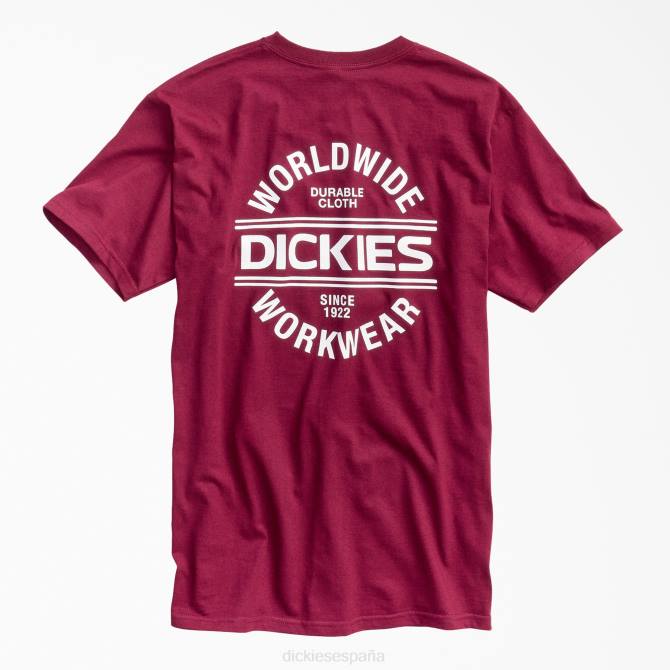 camiseta gráfica de ropa de trabajo en todo el mundo hombres Dickies burdeos (por) N8N0924 ropa de trabajo