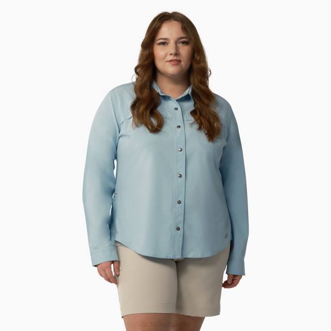 además de una camisa de trabajo refrescante con lengüeta enrollable mujer Dickies azul claro (eud) N8N01684 ropa de trabajo