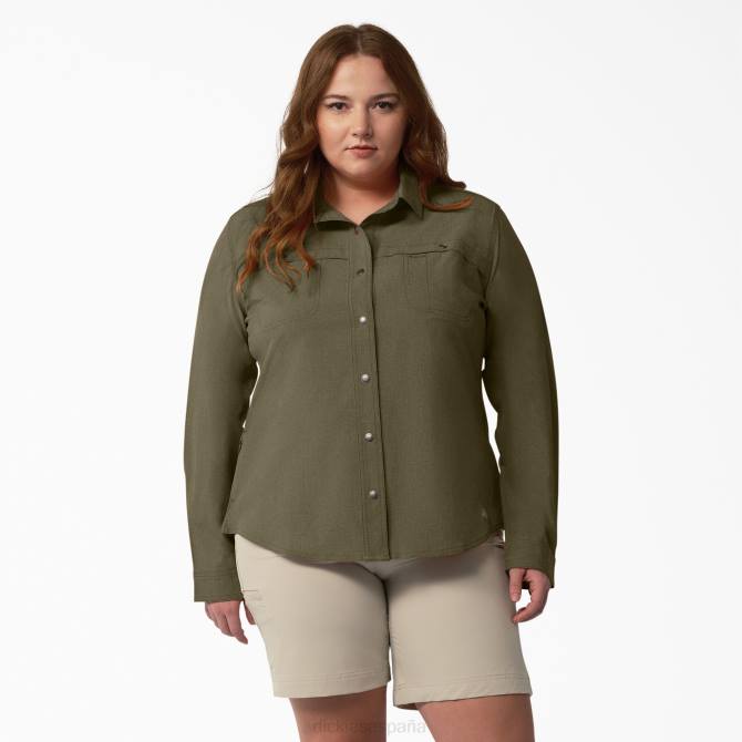 además de una camisa de trabajo refrescante con lengüeta enrollable mujer Dickies brezo verde militar (mld) N8N01686 ropa de trabajo