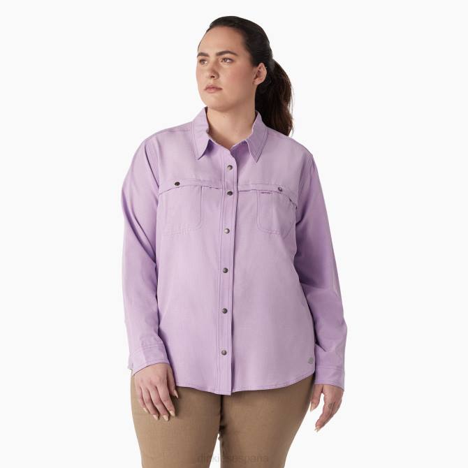 además de una camisa de trabajo refrescante con lengüeta enrollable mujer Dickies rosa morada (urd) N8N01687 ropa de trabajo