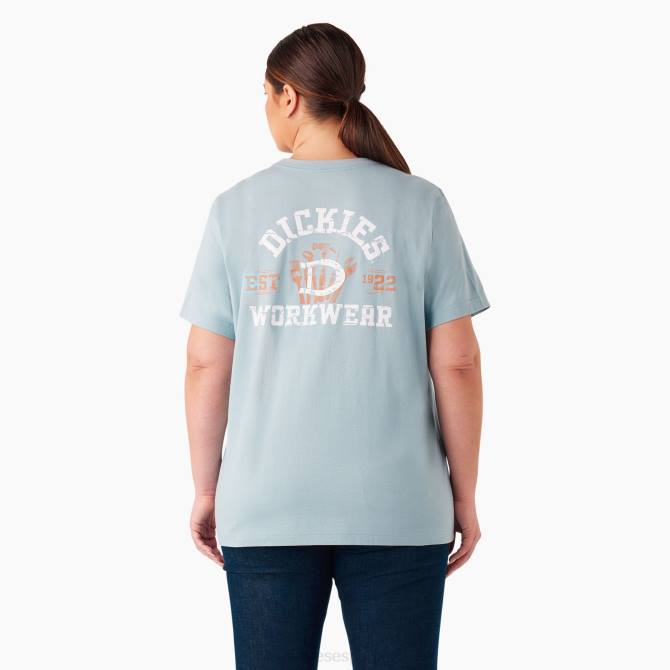 playera con gráfico de ropa de trabajo de peso pesado mujer Dickies azul del muelle (du1) N8N02189 ropa de trabajo