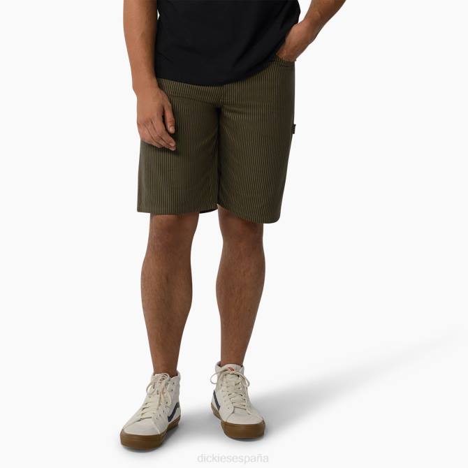 pantalones cortos de carpintero con rayas de nogal 11" hombres Dickies raya de nogal verde militar (hsy) N8N0463 vestir