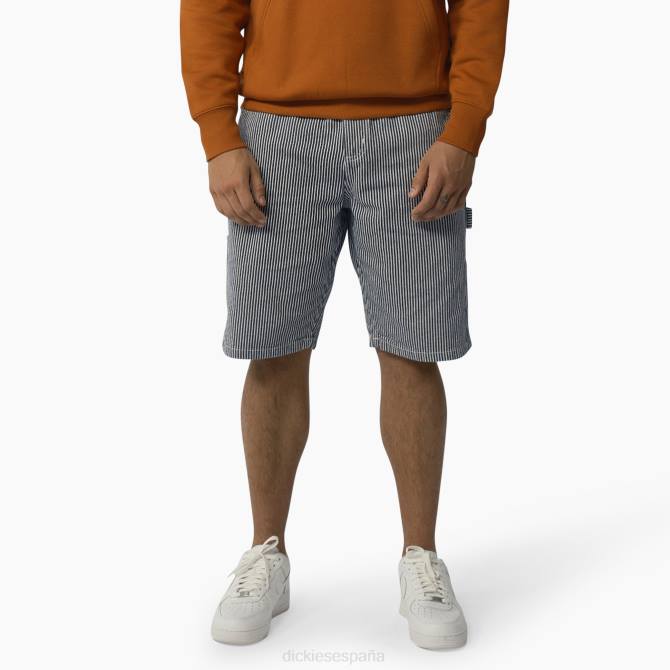 pantalones cortos de carpintero de ajuste relajado con rayas de nogal 11" hombres Dickies crudo/azul fuerza aérea (eua) N8N0447 vestir