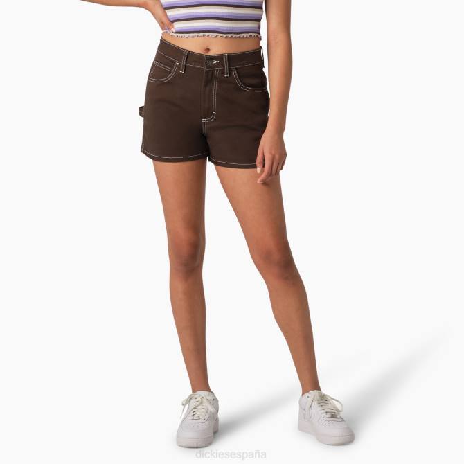 pantalones cortos de carpintero de cintura alta 3" mujer Dickies marrón chocolate (cb) N8N02216 vestir
