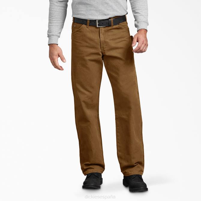 pantalones de carpintero de pato lijado de ajuste relajado hombres Dickies pato marrón enjuagado (rbd) N8N0141 vestir