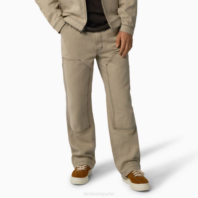 pantalones con doble frente y costuras en contraste de pato hombres Dickies arena del desierto lavada a la piedra/negro (ssw) N8N0248 vestir