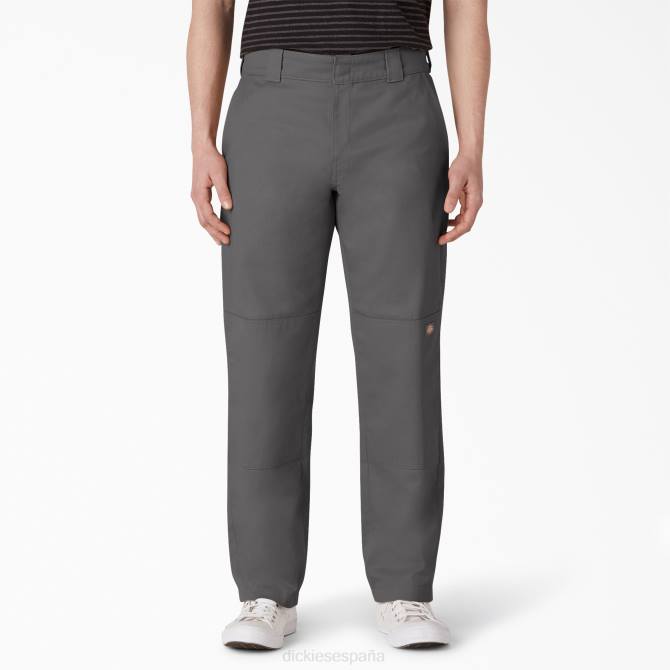pantalones de doble rodilla con parte delantera plana hombres Dickies gris pizarra (sl) N8N0310 vestir