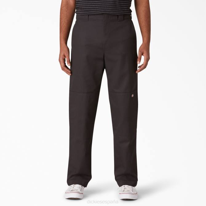 pantalones de doble rodilla con parte delantera plana hombres Dickies negro (bkx) N8N0307 vestir