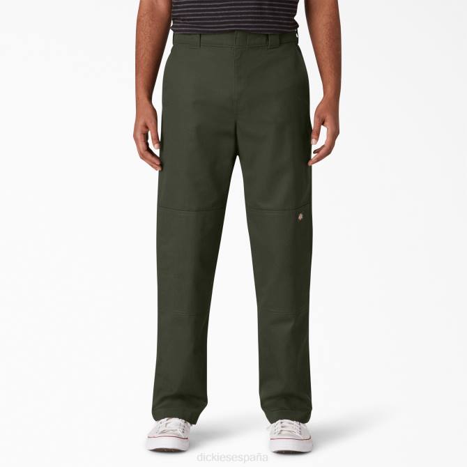 pantalones de doble rodilla con parte delantera plana hombres Dickies verde oliva (og) N8N0309 vestir