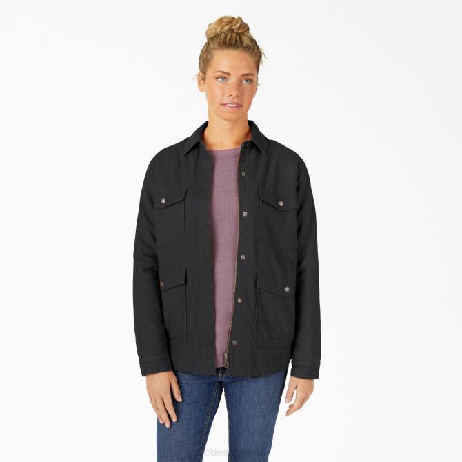 abrigo de trabajo con forro polar de pelo alto de pato mujer Dickies negro enjuagado (rbkx) N8N02377 vestir