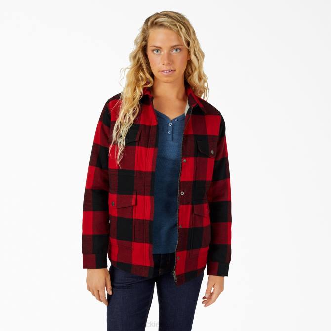 abrigo de trabajo de franela de pelo alto con forro polar mujer Dickies cuadros escoceses de búfalo rojo inglés (psf) N8N02321 vestir