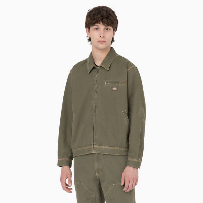chamarra con costuras en contraste hombres Dickies verde militar lavado a la piedra (smw) N8N0986 vestir