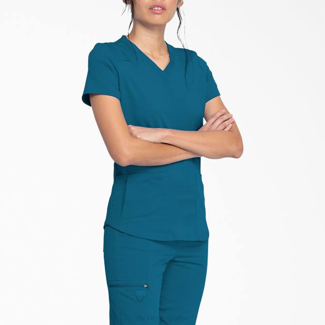 Blusa médica Balance con cuello en V y bolsillo con cierre mujer Dickies azul caribe (crb) N8N02475 vestir