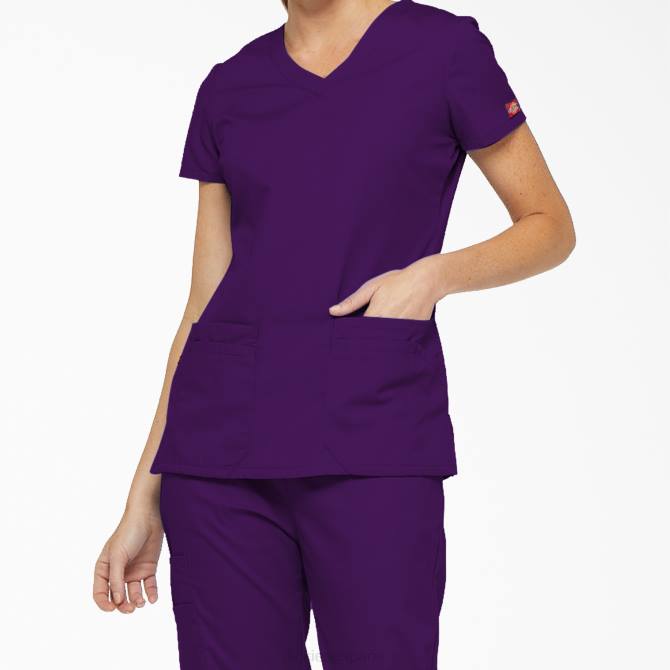 Blusa médica con cuello en V y ranura para bolígrafo de la firma eds mujer Dickies berenjena morada (huevo) N8N02412 vestir