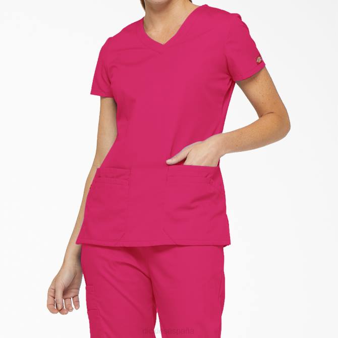 Blusa médica con cuello en V y ranura para bolígrafo de la firma eds mujer Dickies rosa intenso (hpk) N8N02415 vestir