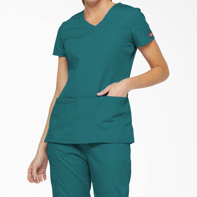 Blusa médica con cuello en V y ranura para bolígrafo de la firma eds mujer Dickies verde azulado (dtl) N8N02410 vestir