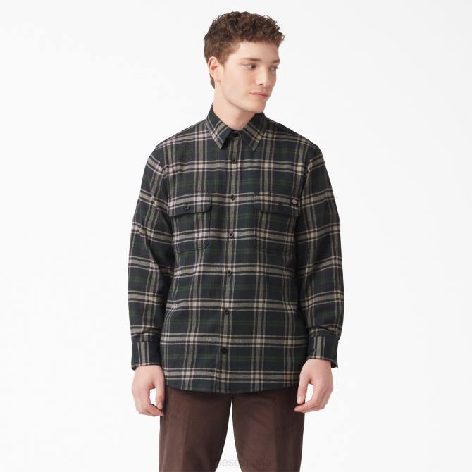 camisa de franela de manga larga hombres Dickies cuadros verdes/negros (npg) N8N0781 vestir