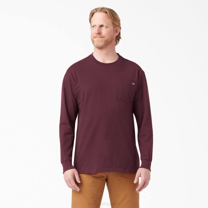 camiseta de manga larga de peso pesado hombres Dickies burdeos (por) N8N0602 vestir