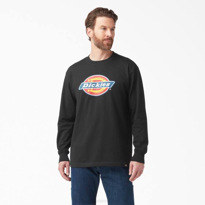 playera de manga larga con gráfico de logo tricolor hombres Dickies negro (kbk) N8N0829 vestir