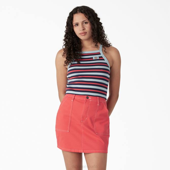 camiseta sin mangas corta de canalé mujer Dickies franja de feria de verano azul cielo (sks) N8N02085 vestir