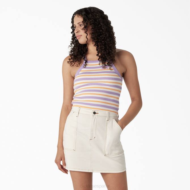 camiseta sin mangas corta de canalé mujer Dickies franja de feria de verano púrpura (ums) N8N02086 vestir