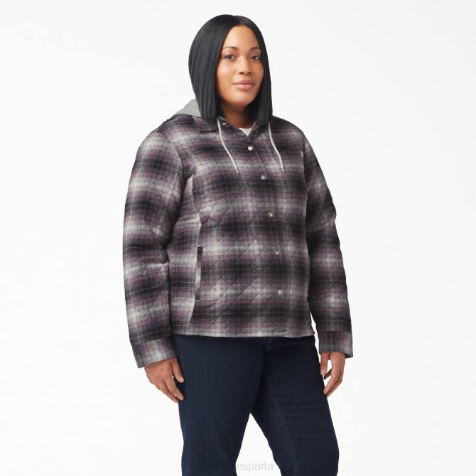 chaqueta camisera de franela con capucha plus mujer Dickies tela escocesa sombreada púrpura polvorienta/negra (b1e) N8N02323 vestir