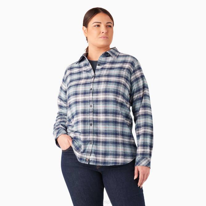 camisa de franela a cuadros de manga larga plus mujer Dickies azul claro/azul marino ombre a cuadros (c1f) N8N02208 vestir
