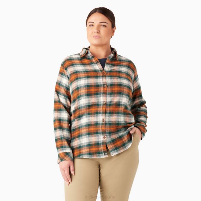 camisa de franela a cuadros de manga larga plus mujer Dickies tela escocesa sombreada bosque/cobre (c1t) N8N02209 vestir