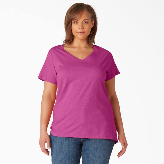 camiseta de manga corta con cuello de pico plus mujer Dickies festival fucsia (f2f) N8N02037 vestir