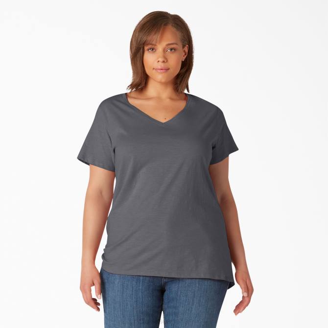 camiseta de manga corta con cuello de pico plus mujer Dickies gris grafito (ga) N8N02038 vestir
