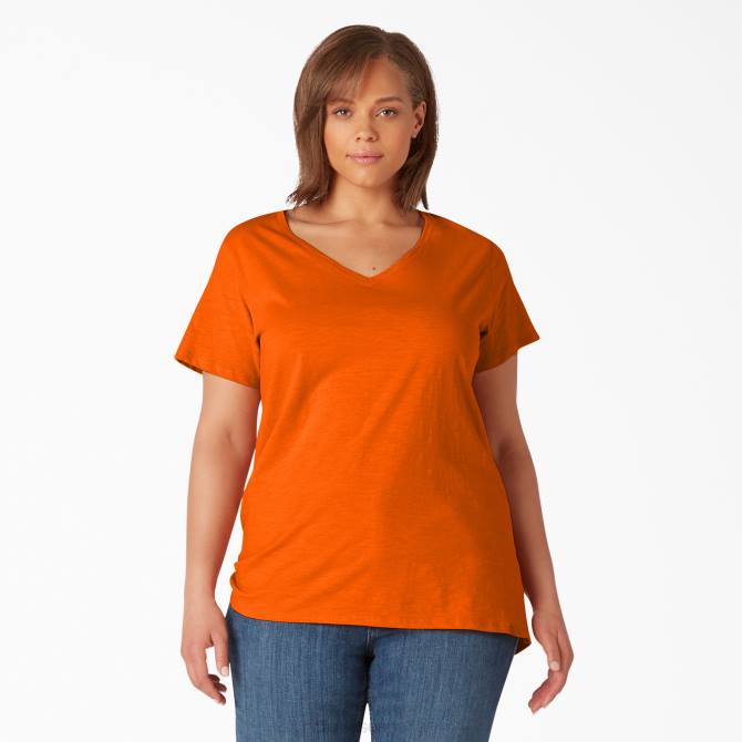 camiseta de manga corta con cuello de pico plus mujer Dickies ibis escarlata (s2s) N8N02040 vestir