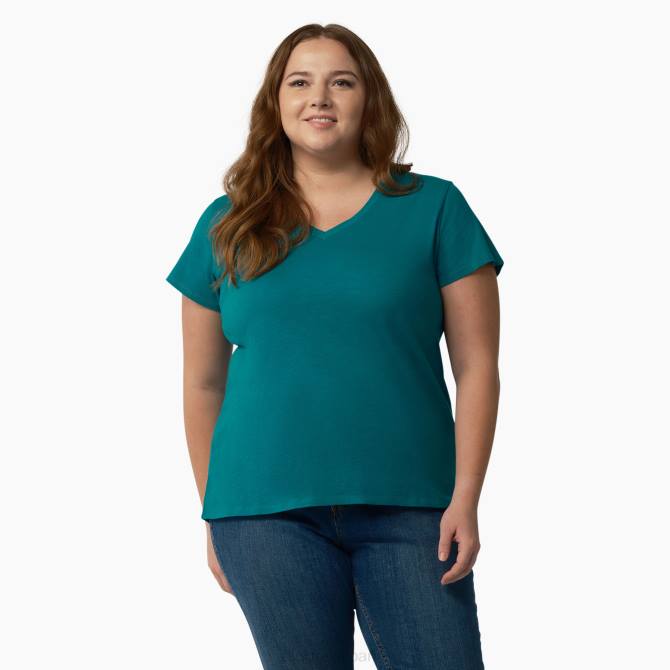 camiseta de manga corta con cuello de pico plus mujer Dickies lago profundo (dl2) N8N02036 vestir