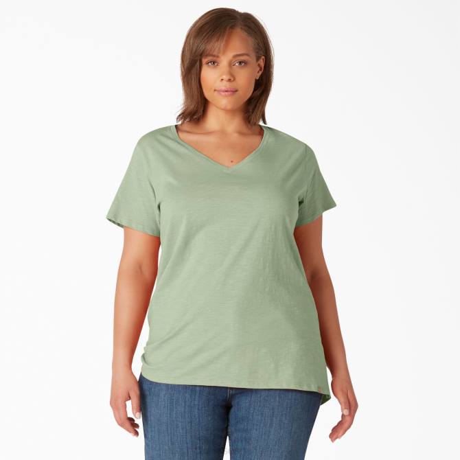 camiseta de manga corta con cuello de pico plus mujer Dickies verde celadón (c2g) N8N02034 vestir