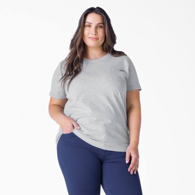 camiseta de peso pesado de manga corta plus mujer Dickies gris jaspeado (hg) N8N01970 vestir